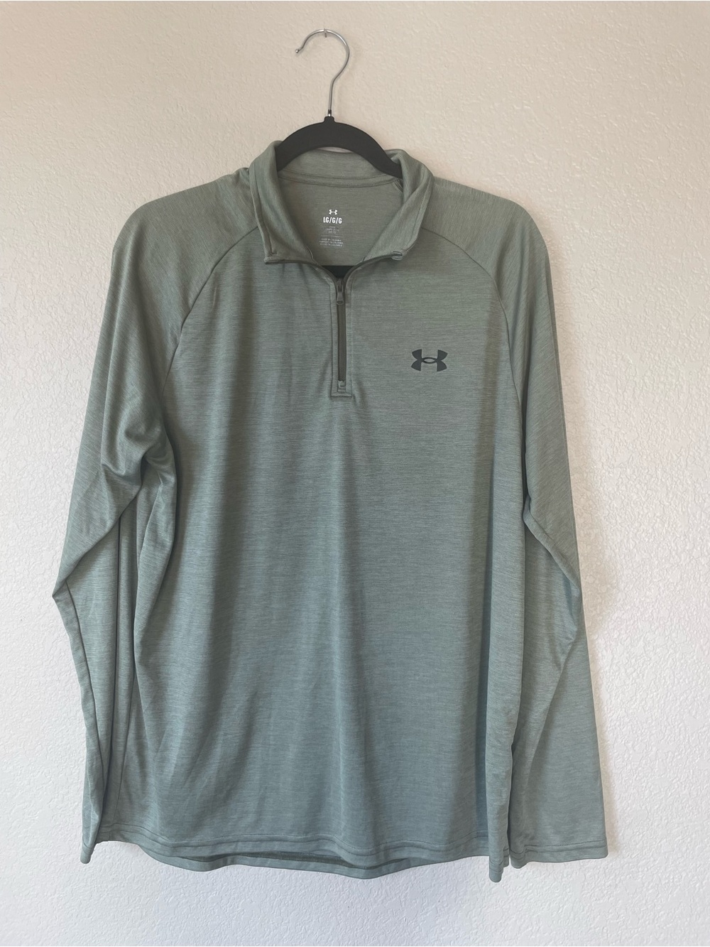 Men’s Light Olive Green Quarter Zip Pullover Athletic Stretch Large